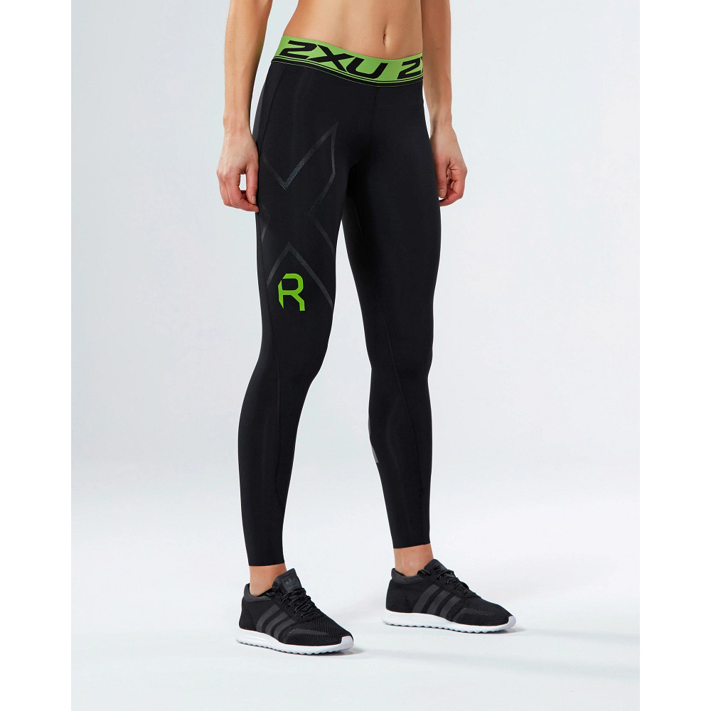 2XU Stretch Black Green Womens Refresh Recovery Compression Tights