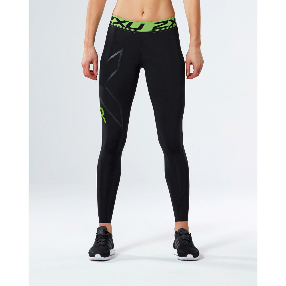 2XU Stretch Black Green Womens Refresh Recovery Compression Tights