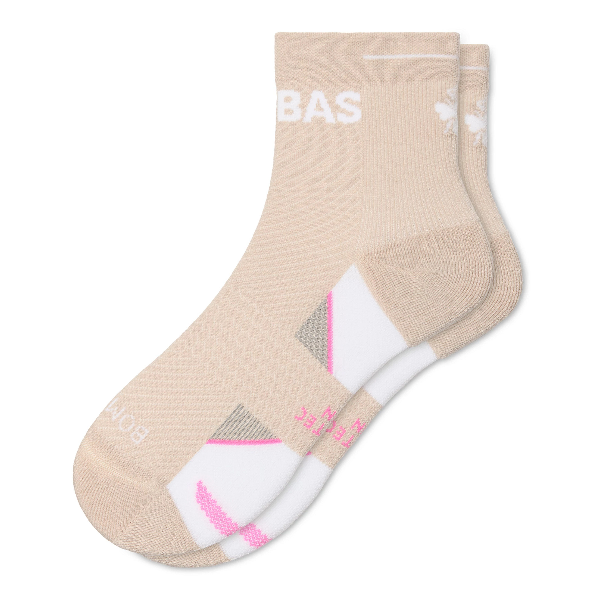 Bombas Women's Bombas Run Quarter Sock - Pebble Sand / White, Size: L | Accessories - Road Runner Sports - $19.00 at Road Runner Sports