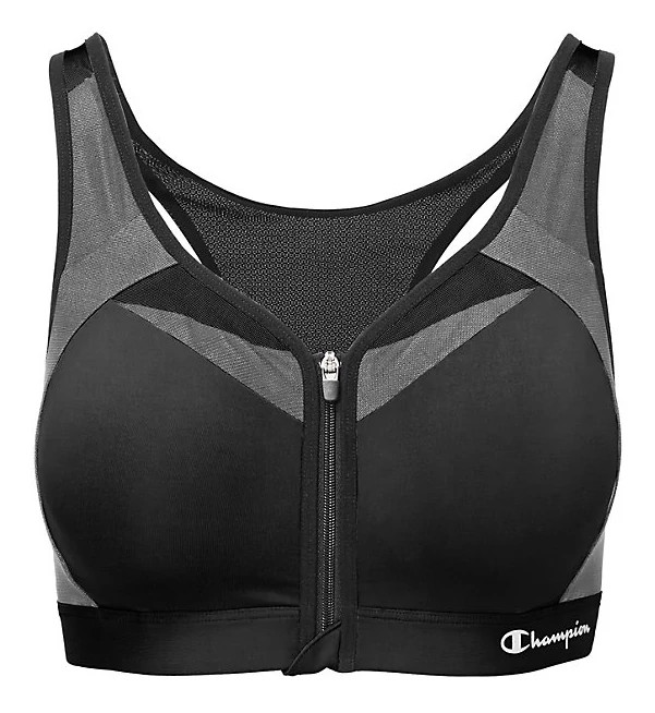 Champion Sports Bra Control Front Zip Maximum Support Double Dry 36C Black  NWT