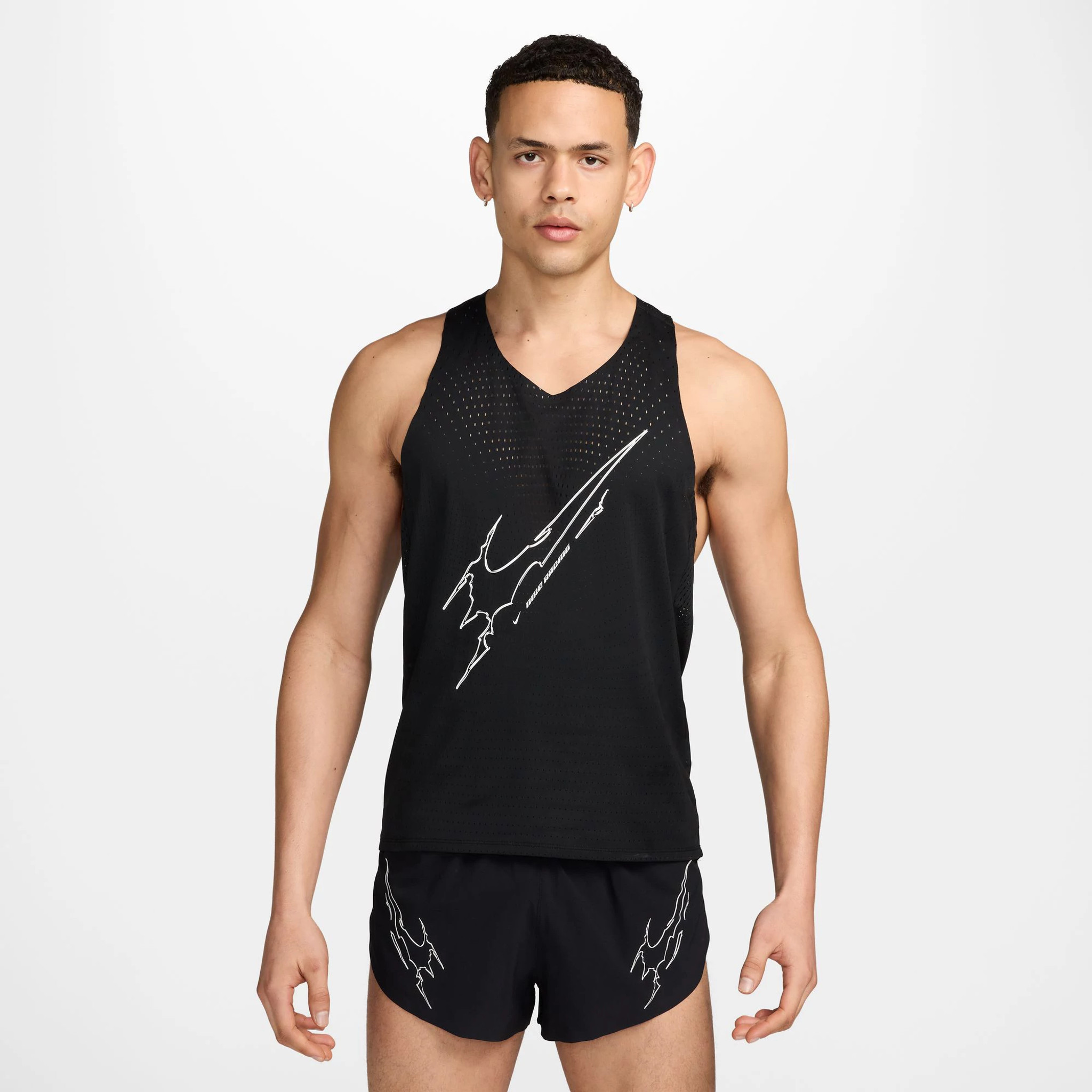 Men's Nike Aeroswift Dri-FIT ADV GFX Singlet - Black, Size: L | Apparel - Road Runner Sports