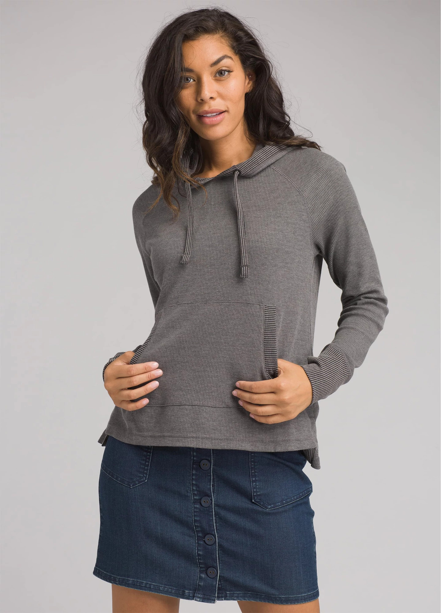 Womens Prana Shea Waffle Hoodie Long Sleeve Technical Tops