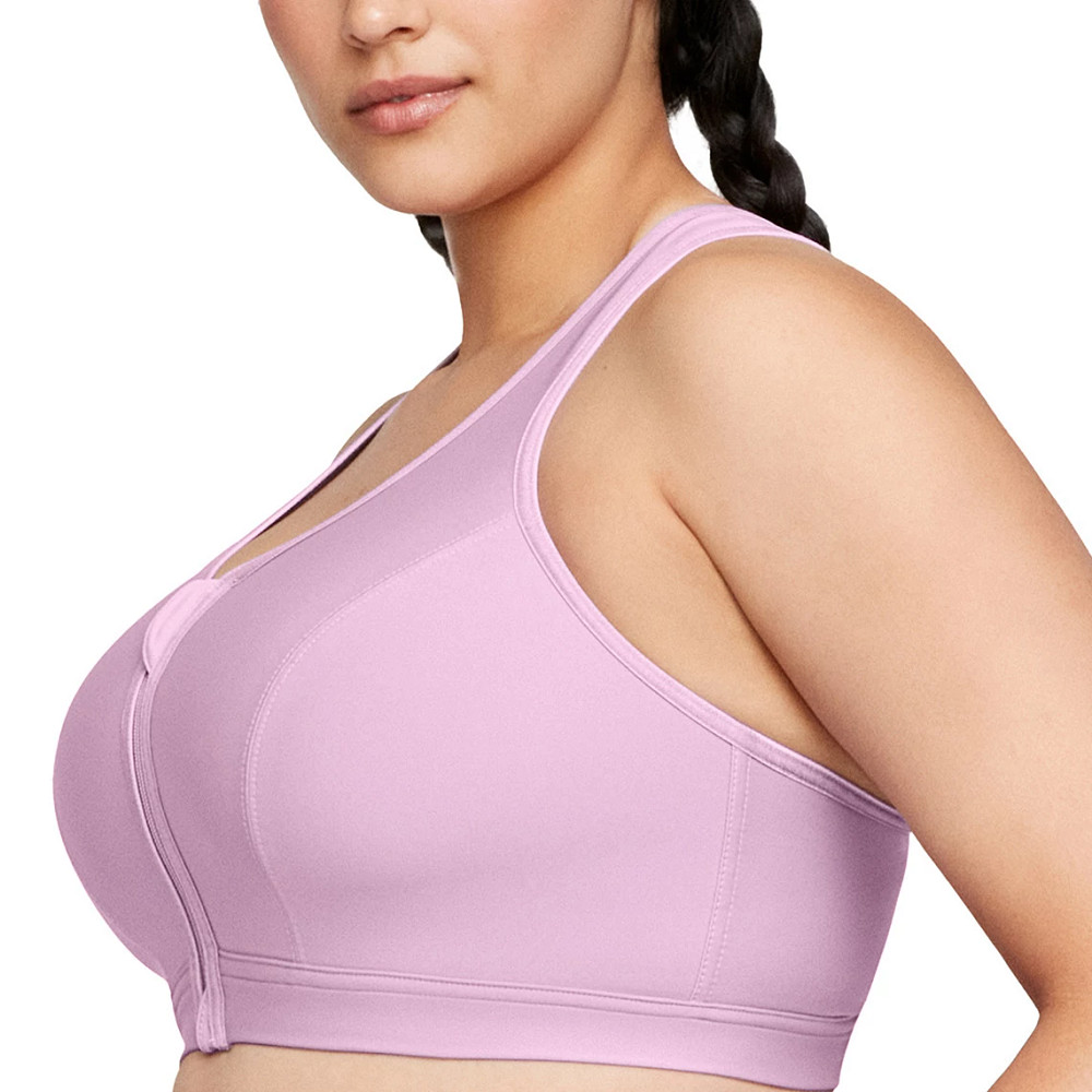 Full Figure Plus Size Zip Up Front-Closure Sports Bra Wirefree