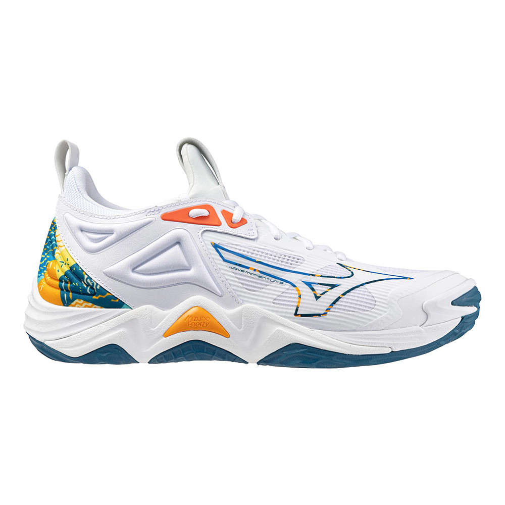 Mizuno Wave Momentum 3 Volleyball Shoes White Moroccan Blue Men s 11.5 Women s 13 Medium Manmade