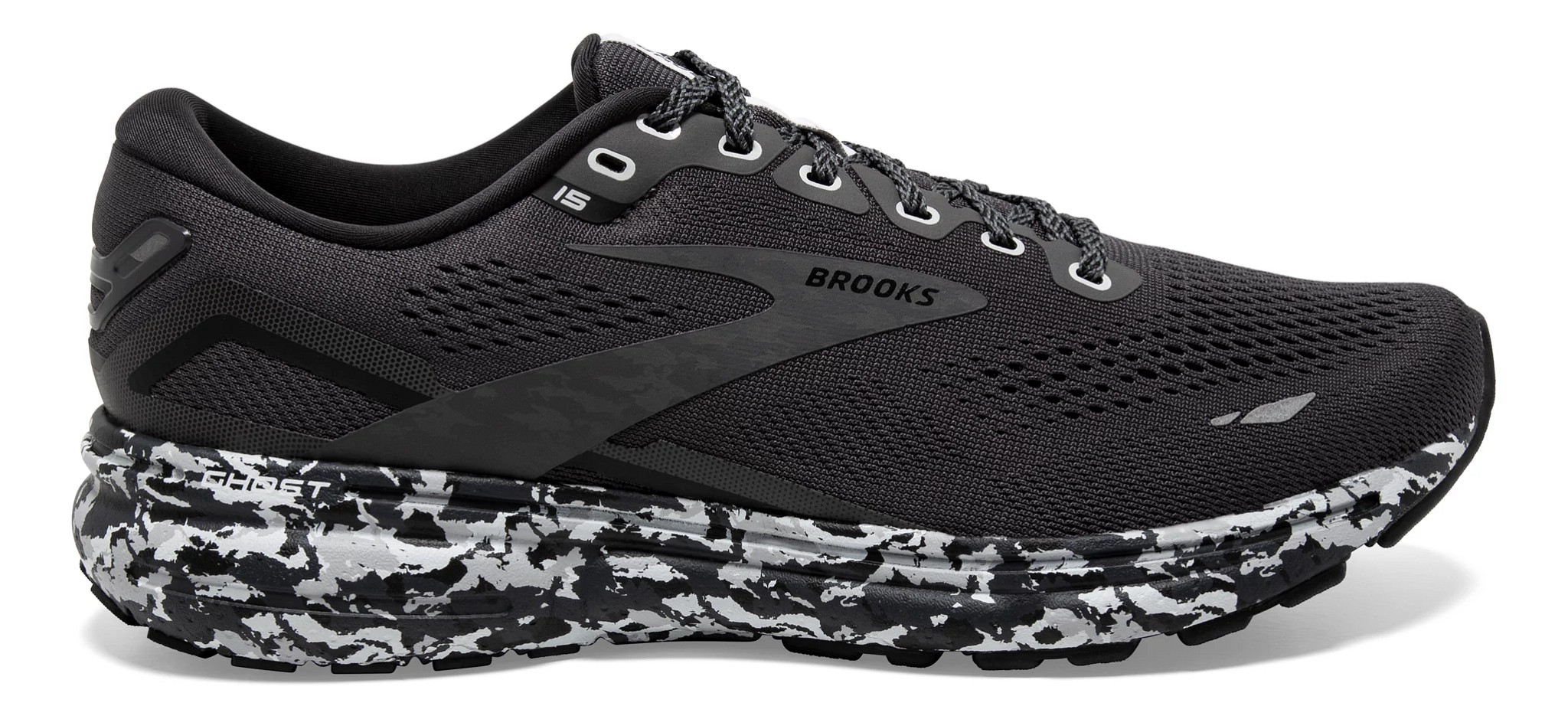 Brooks Ghost 15 Black Running Shoe with Black & White Patterned Midsole Brooks Ghost 15 Black White for sale | eBay main image 3