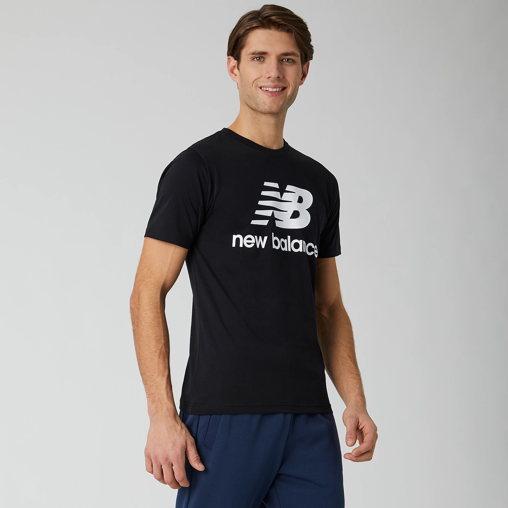 Mens New Balance Essentials Stacked Logo Tee Short Sleeve Technical Tops
