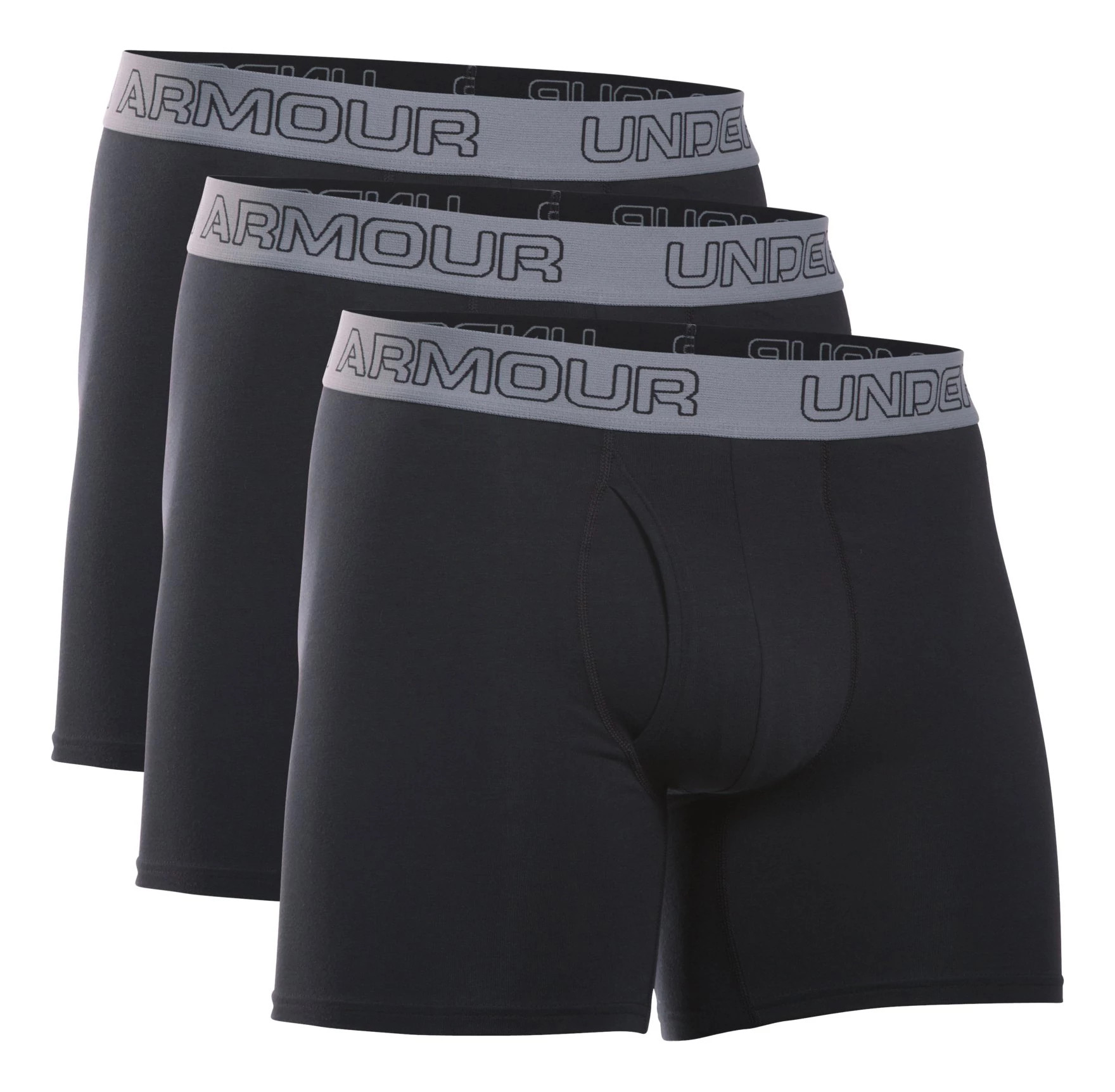 Mens Under Armour Cotton Stretch 6'' 3 Pack Boxer Brief Underwear Bottoms