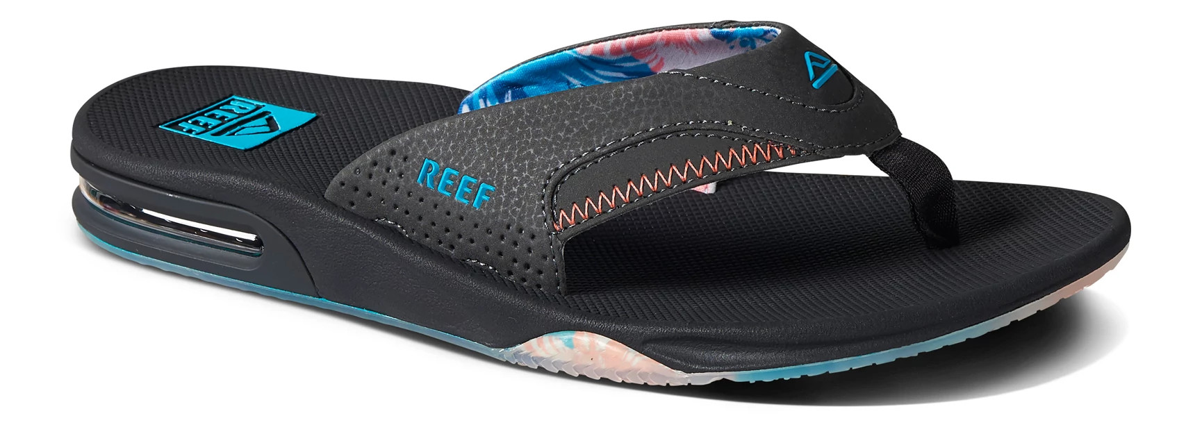 thumbnail image 2 of Reef Men's Fanning Flip Flops – Tan/Navy, Arch Support, Bottle Opener Sole 2 of 5