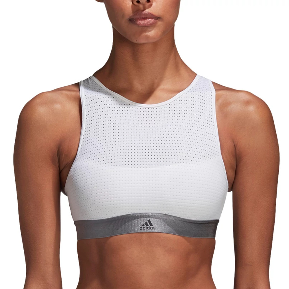 Adidas Womens Halter Sports Bra 2.0 - White/Grey