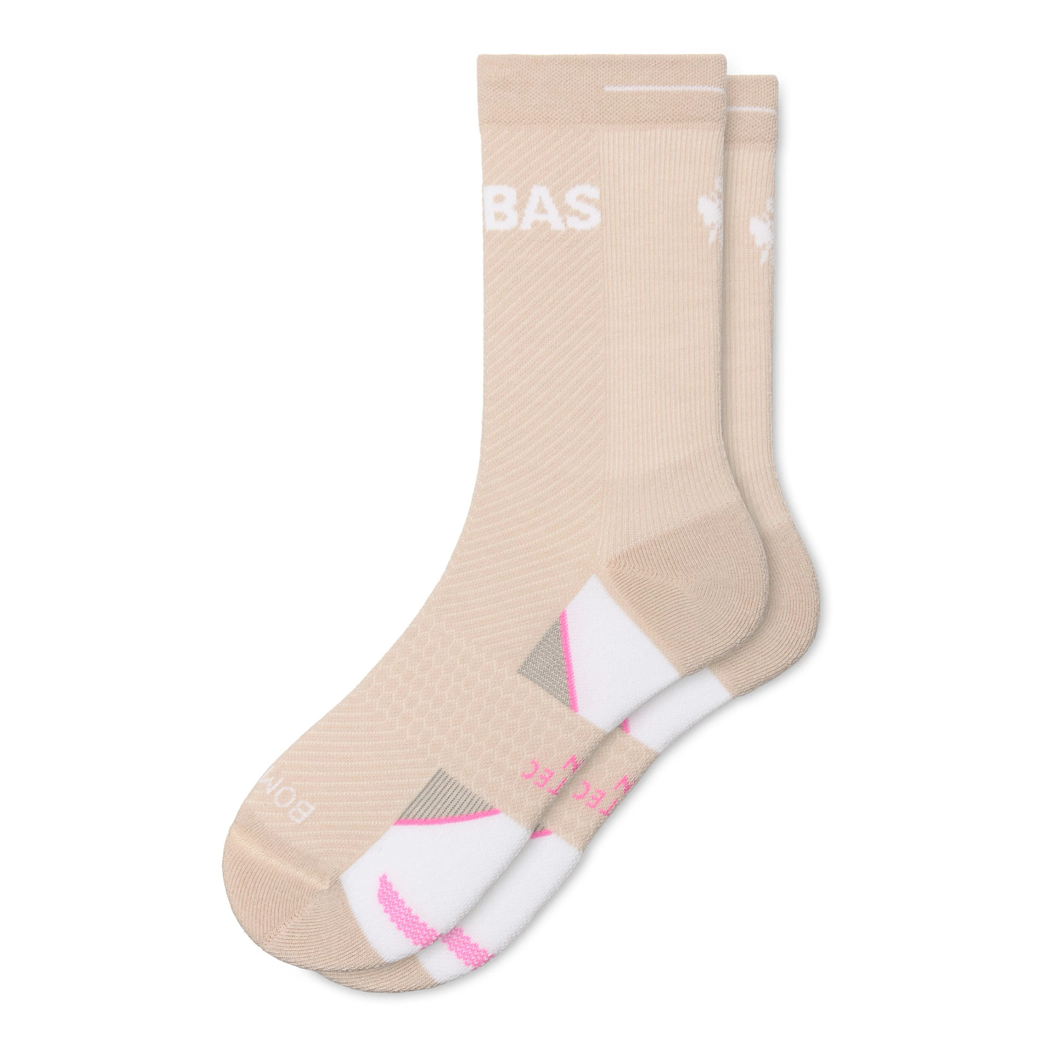 Bombas Bombas Run Half Calf Socks - Pebble Sand / White, Size: L | Accessories - Road Runner Sports - $19.00 at Road Runner Sports