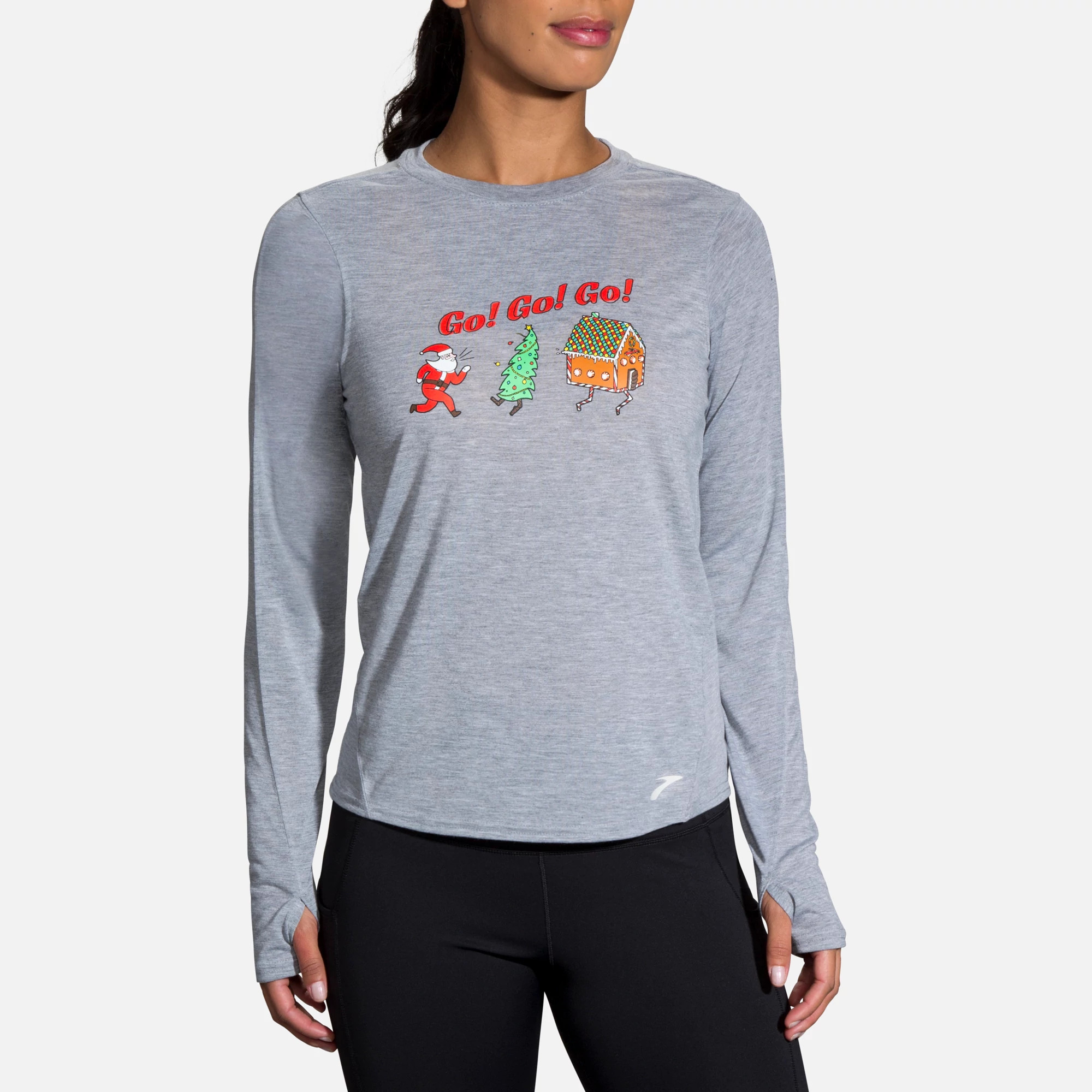 Womens Brooks Run Merry Go Distance Graphic Long Sleeve Technical Tops